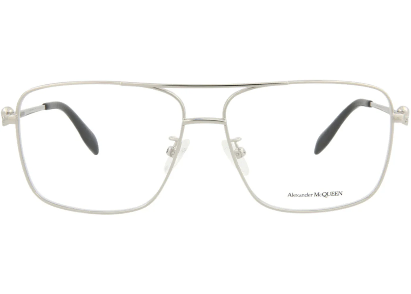 Alexander McQueen Aviator-Frame Metal Optical Frames Silver Silver Transparent (AM0277O-30009377-003)