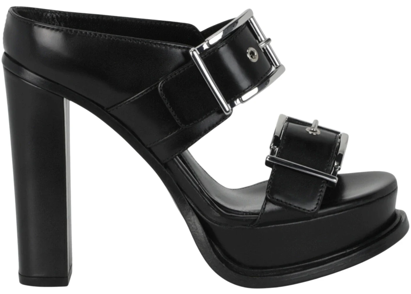 Alexander McQueen Boxcar Leather Sandals Black Silver (Women's)