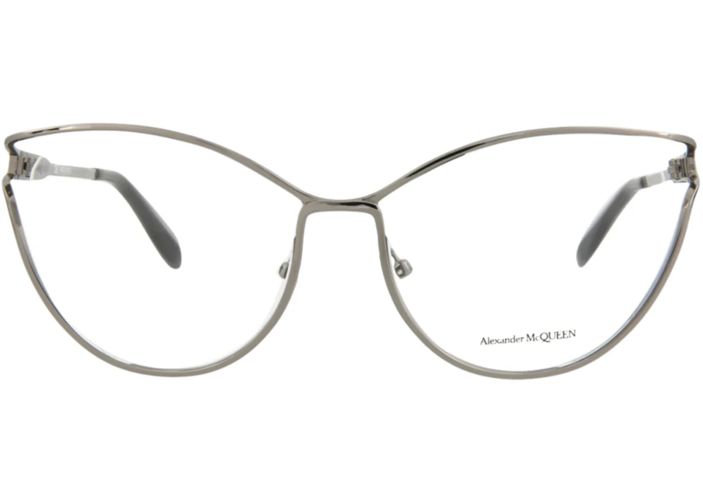 Alexander McQueen Cat Eye-Frame Metal Optical Frames Ruthenium Ruthenium Transparent (AM0195O-30006979-001)