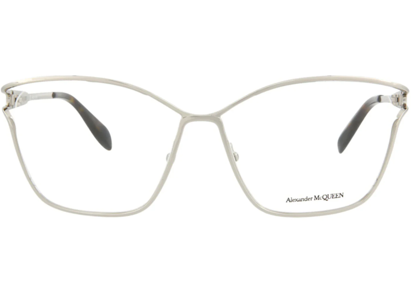 Alexander McQueen Cat Eye-Frame Metal Optical Frames Silver Silver Transparent (AM0196O-30007064-003)