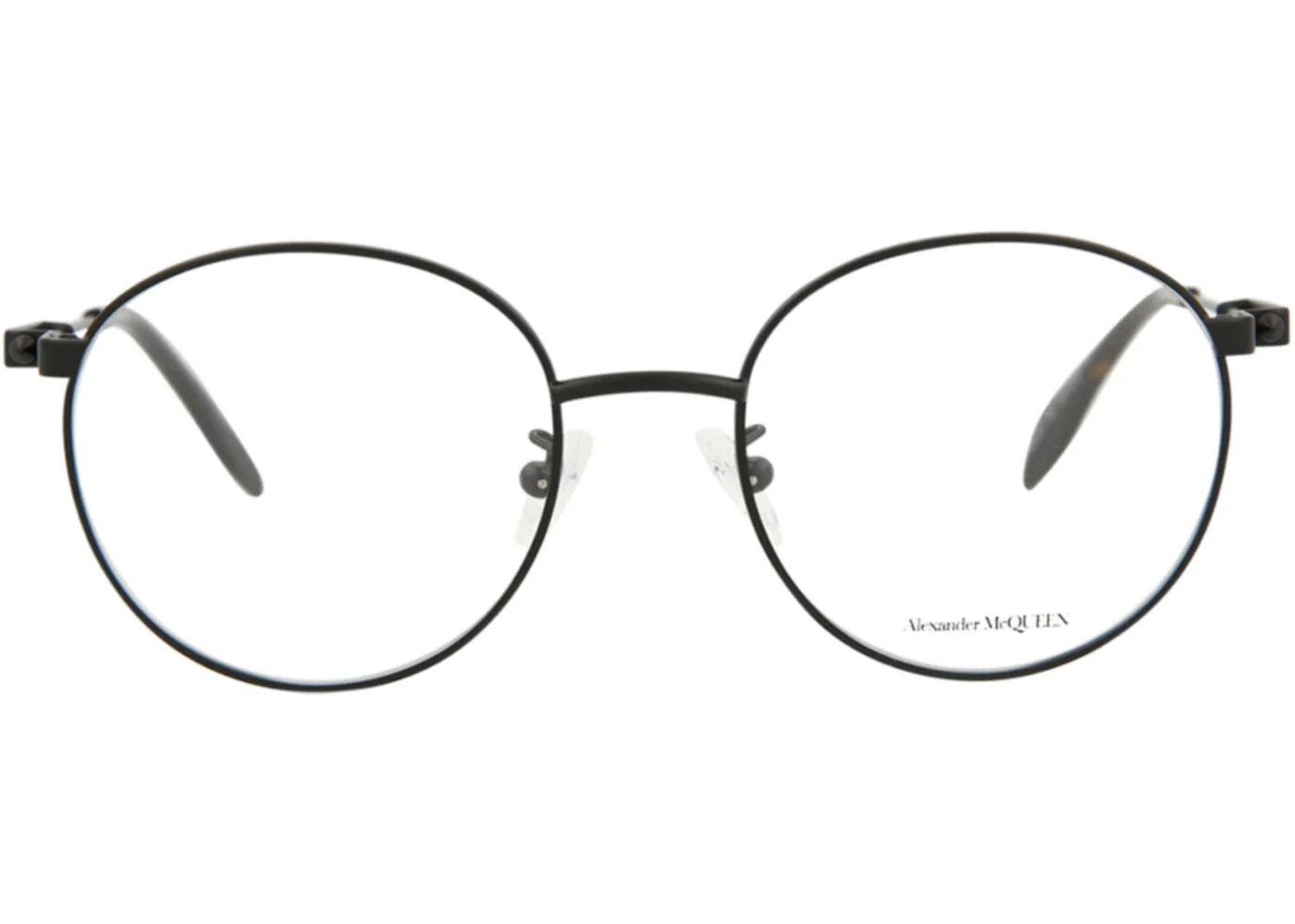 Alexander McQueen Round-Frame Metal Optical Frames Black Black Transparent (AM0232O-30008070-002)