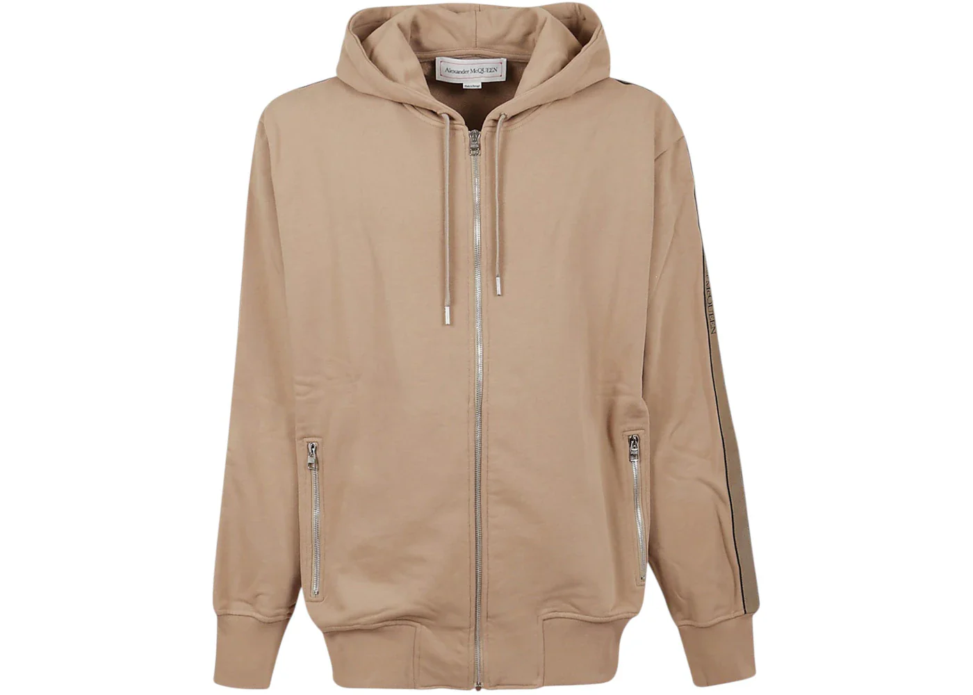 Alexander McQueen Side Logo-Print Zip-Up Hoodie Beige