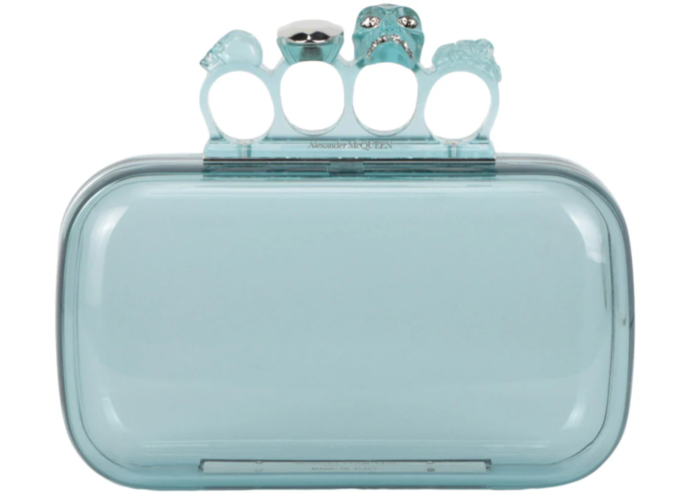 Alexander McQueen Skull Four-Ring Clutch Pale Blue