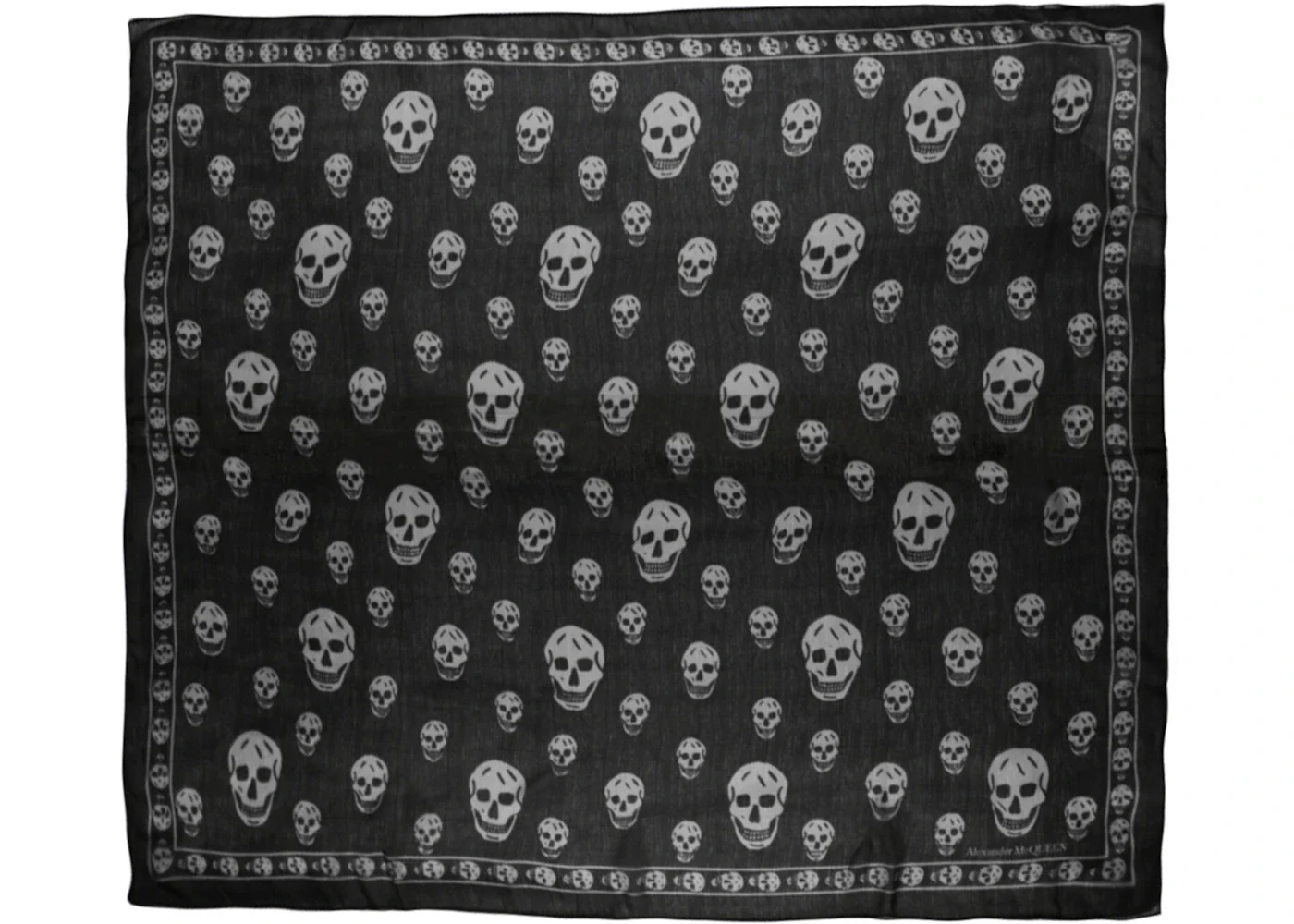 Alexander McQueen Skull Print Silk Scarf Black Ivory