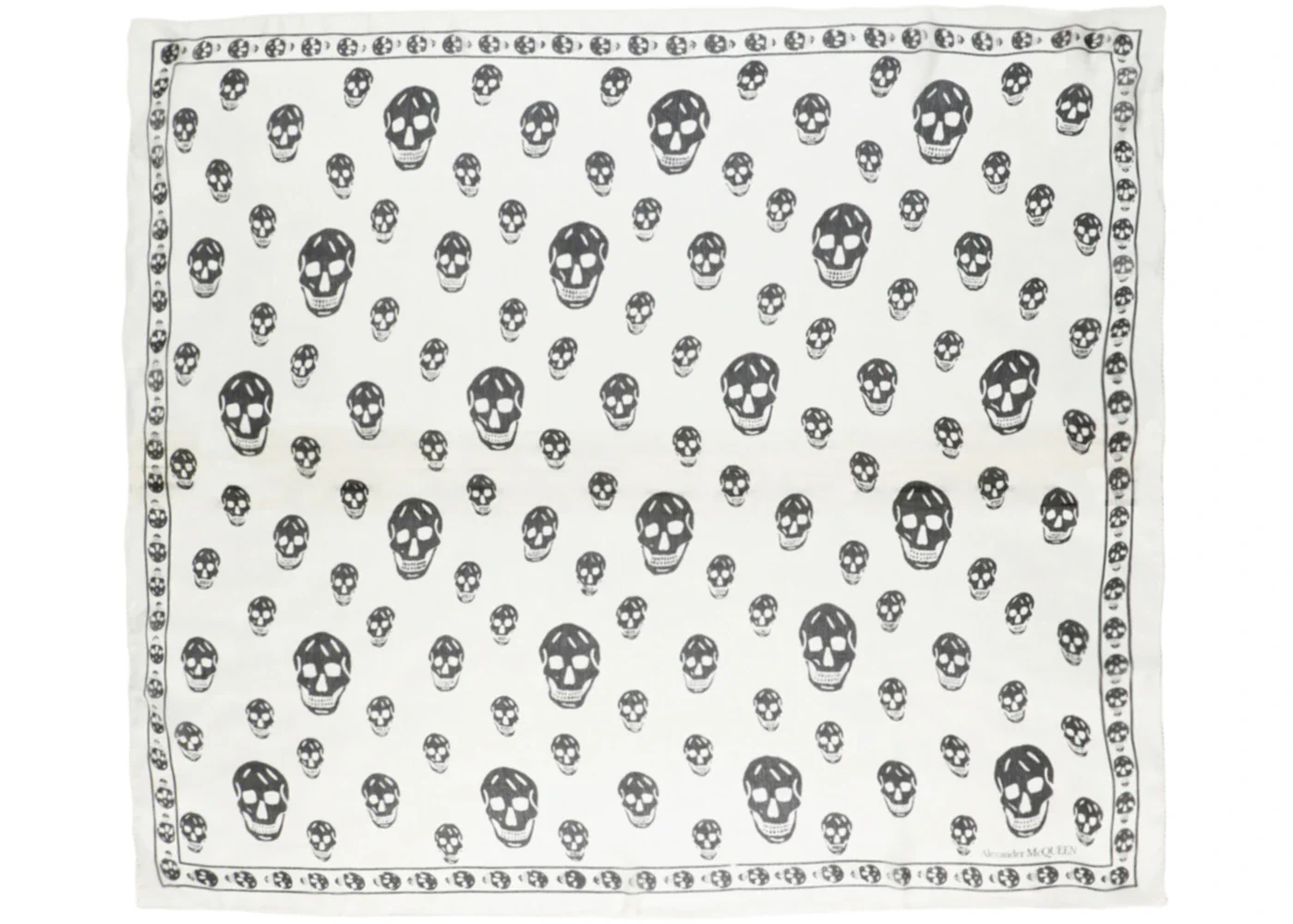 Alexander McQueen Skull Print Silk Scarf Ivory Black