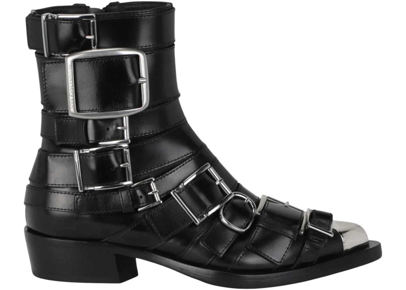 Alexander McQueen Strappy Punk Ankle Boots Black Silver (Women's)