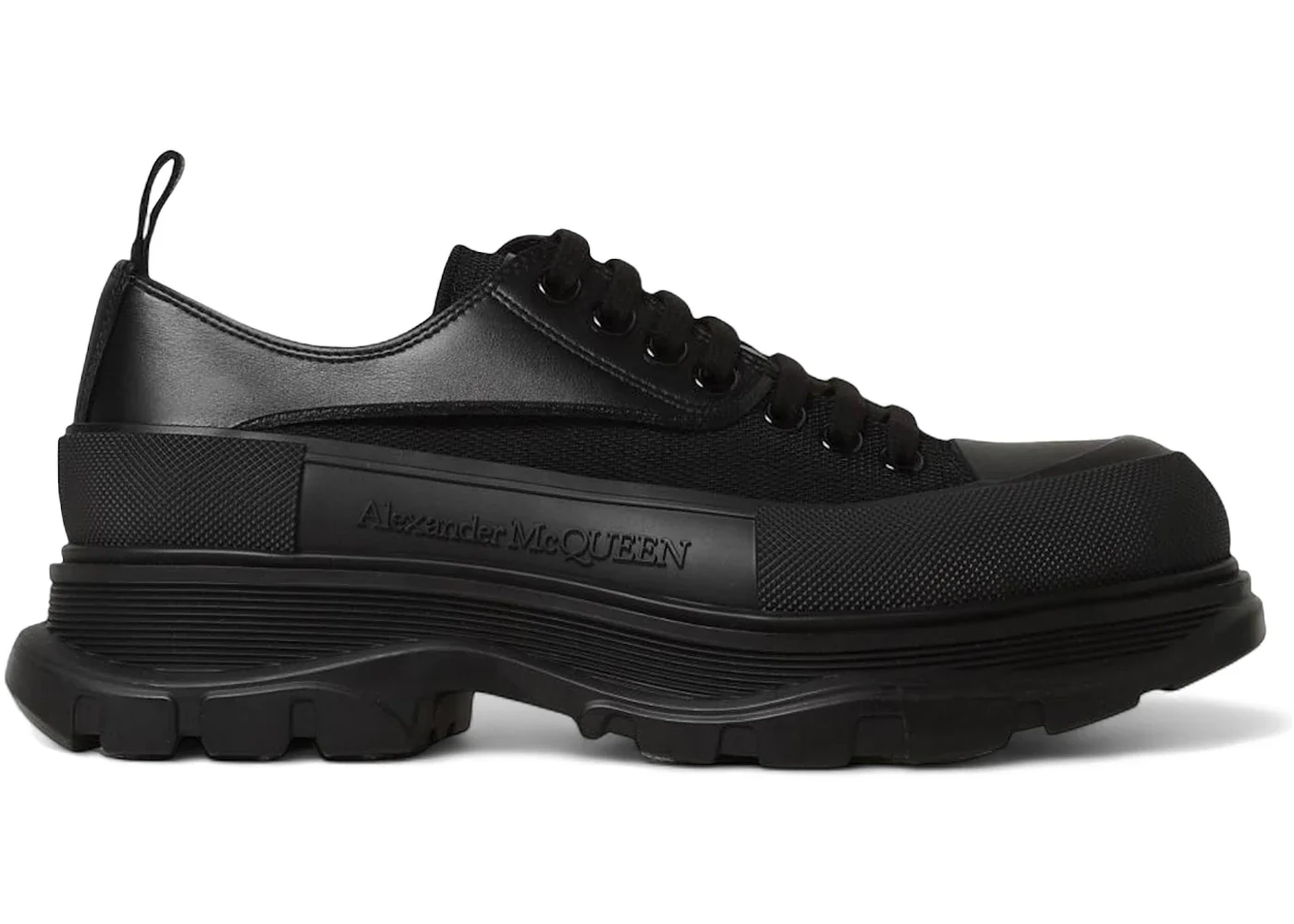 Alexander McQueen Tread Slick Low Lace Up Black Canvas and Leather