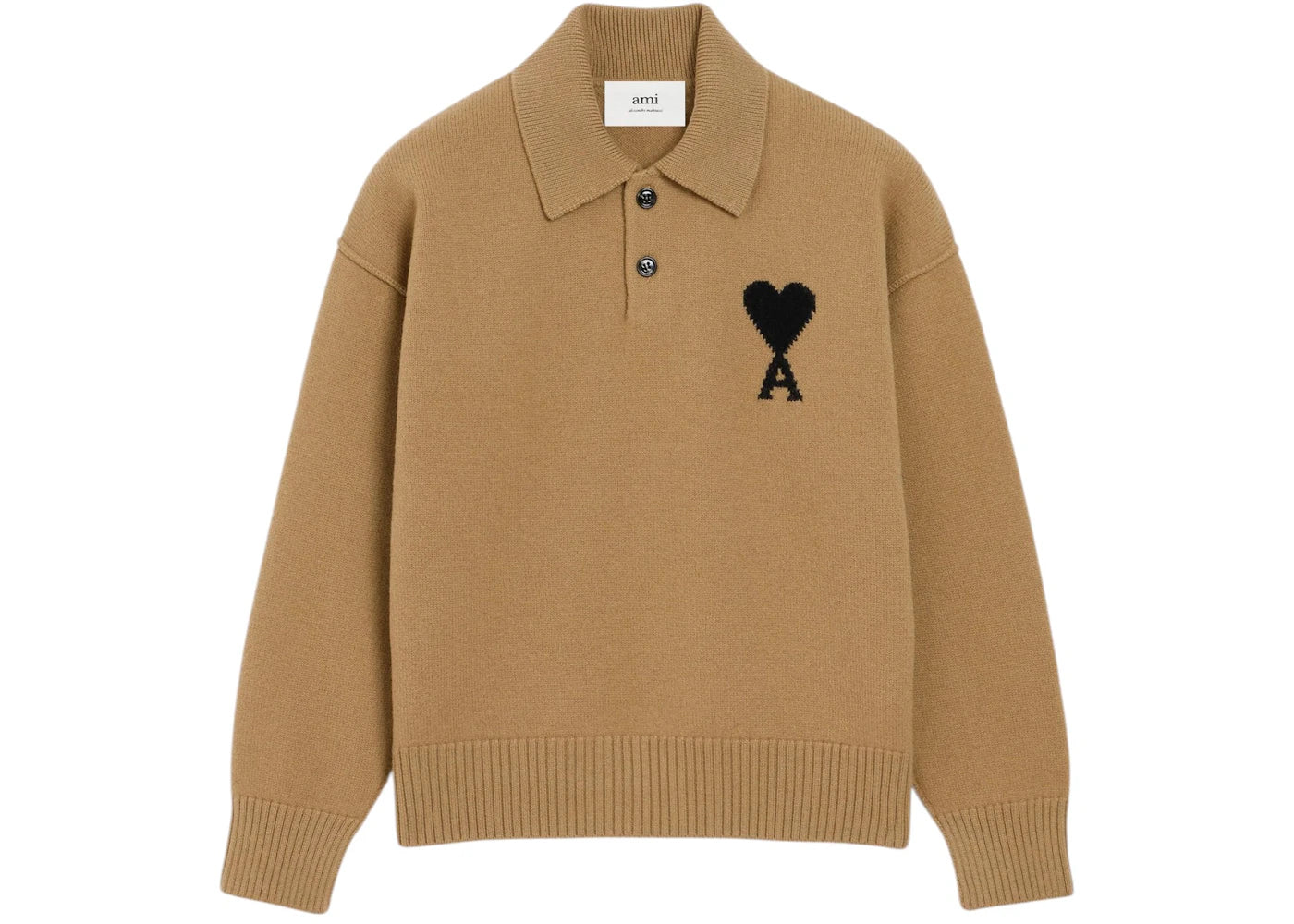 Ami Paris Brown Wool Ami De Coeur Polo Camel/Black