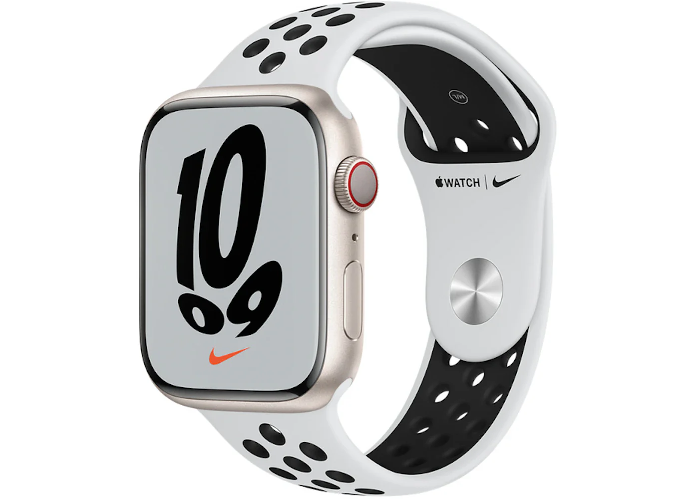 Apple Watch Nike Series 7 GPS + Cellular 45mm Starlight Aluminum with Nike Pure Plantium/Black Sport Band A2477