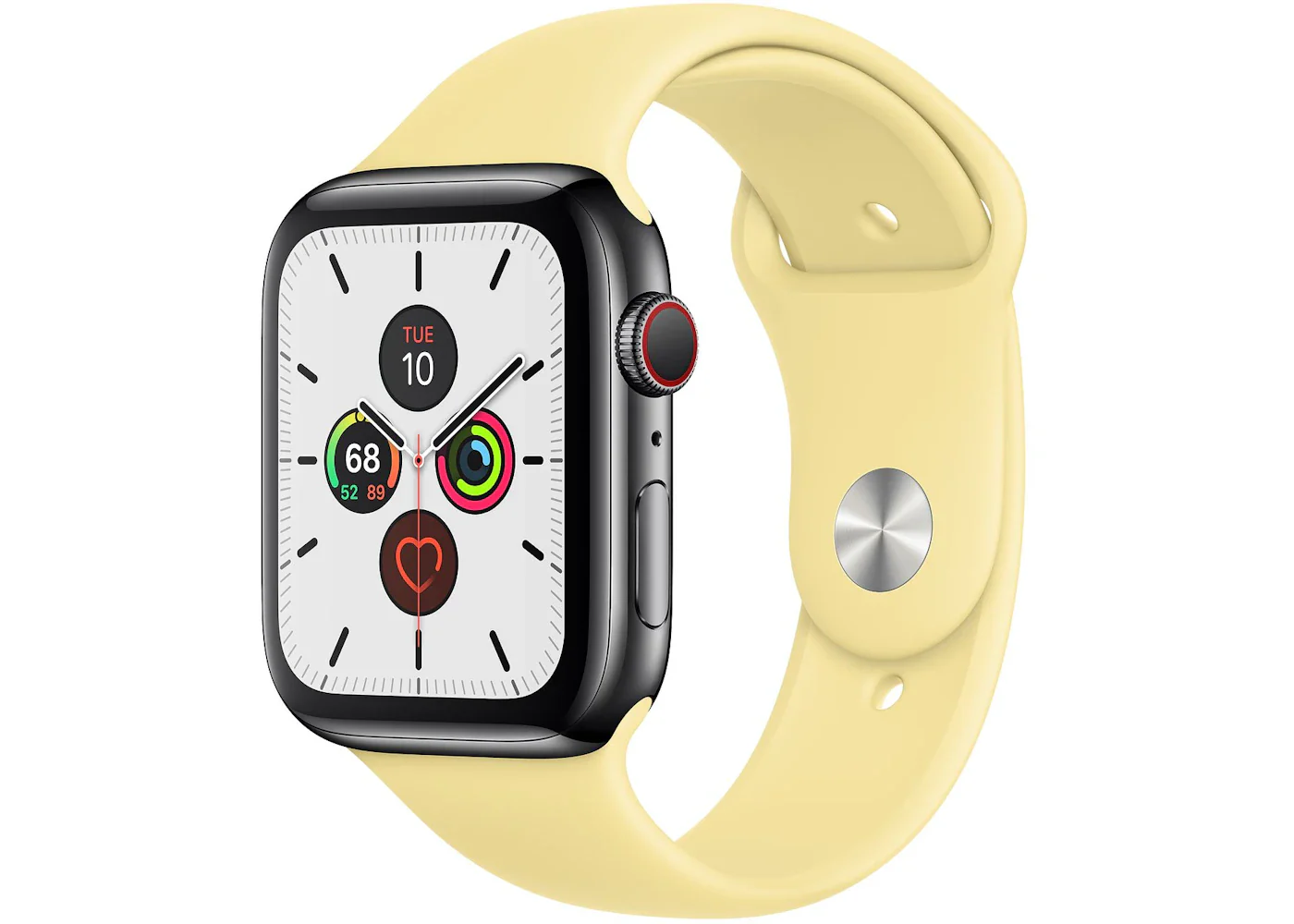 Apple Watch Series 5 GPS + Cellular 44mm Space Black Stainless Steel with Lemon Cream Sport Band A2095