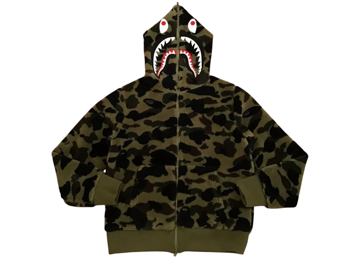 BAPE 1st Camo 2nd Shark Boa Hoodie Jacket Green