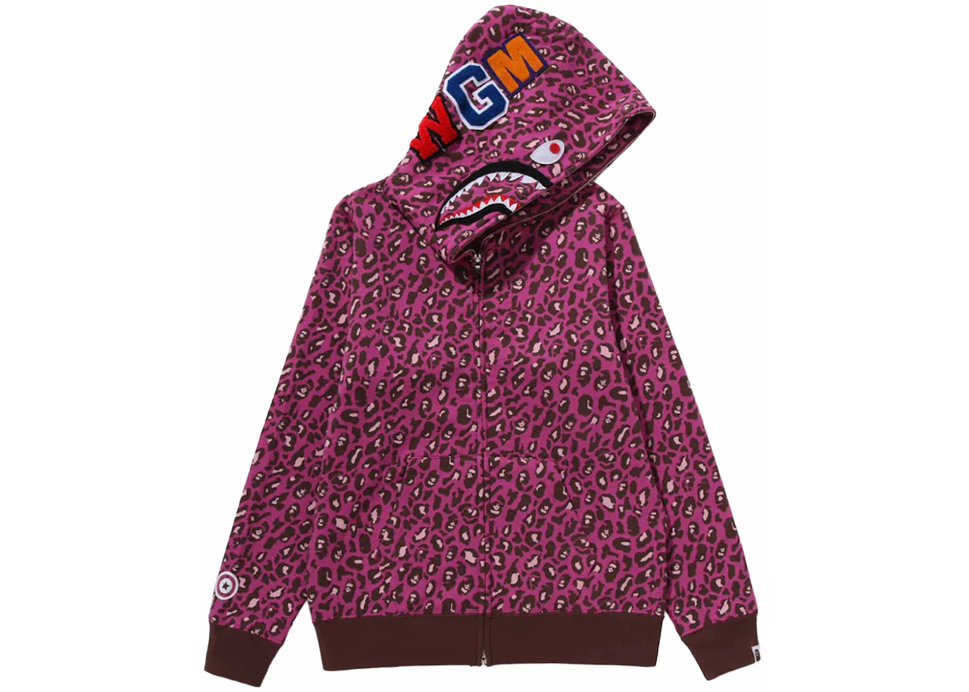 BAPE Women's Leopard Shark Full Zip Hoodie Pink