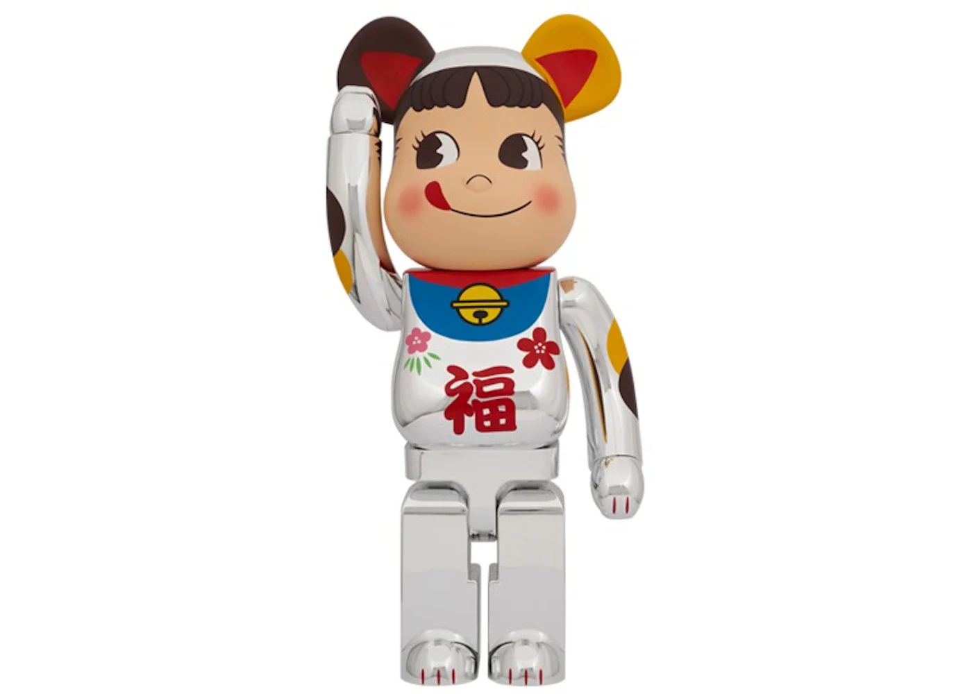 Bearbrick Lucky Cat Peko-chan 1000 Silver