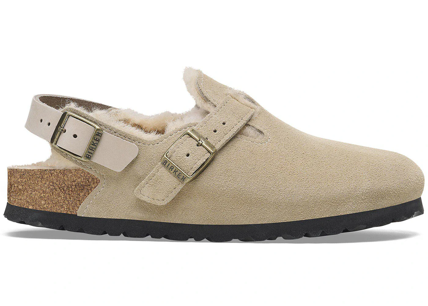 Birkenstock Tokio Shearling Suede Leather Taupe
