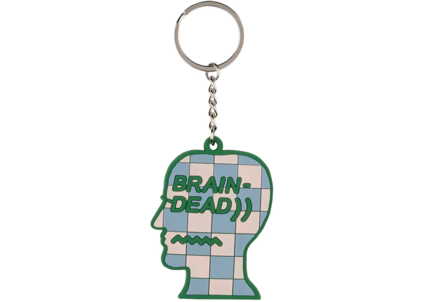 Brain Dead Checkered Logohead Keychain Green/Multi
