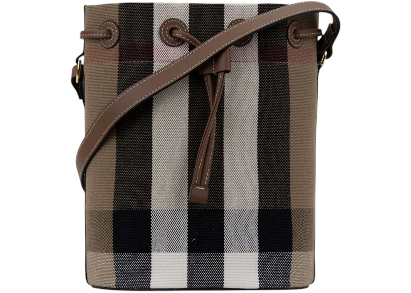 Burberry Check Canvas Small Bucket Bag Taupe Brown