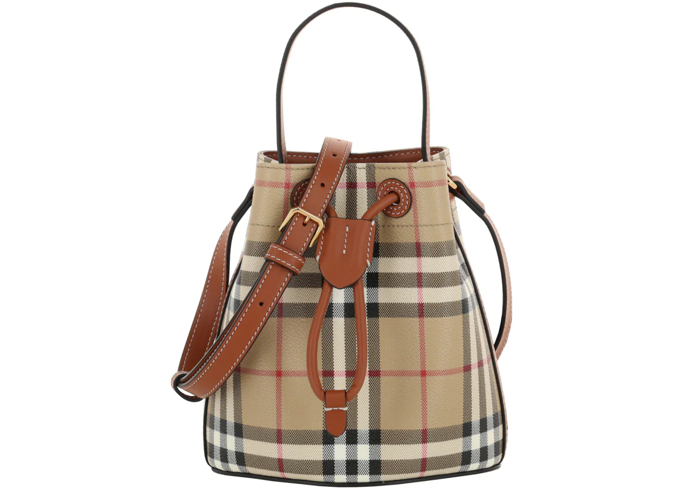 Burberry Mini TB Bucket Bag Vintage Check Briar Brown