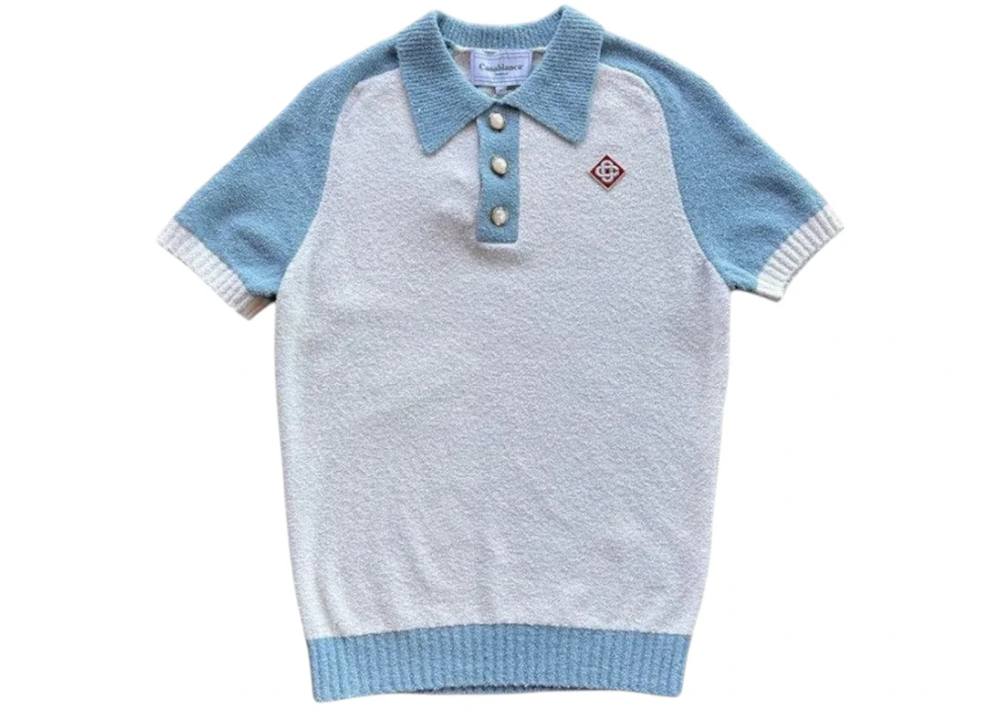 Casablanca Raglan Boucle Polo Shirt White/Blue