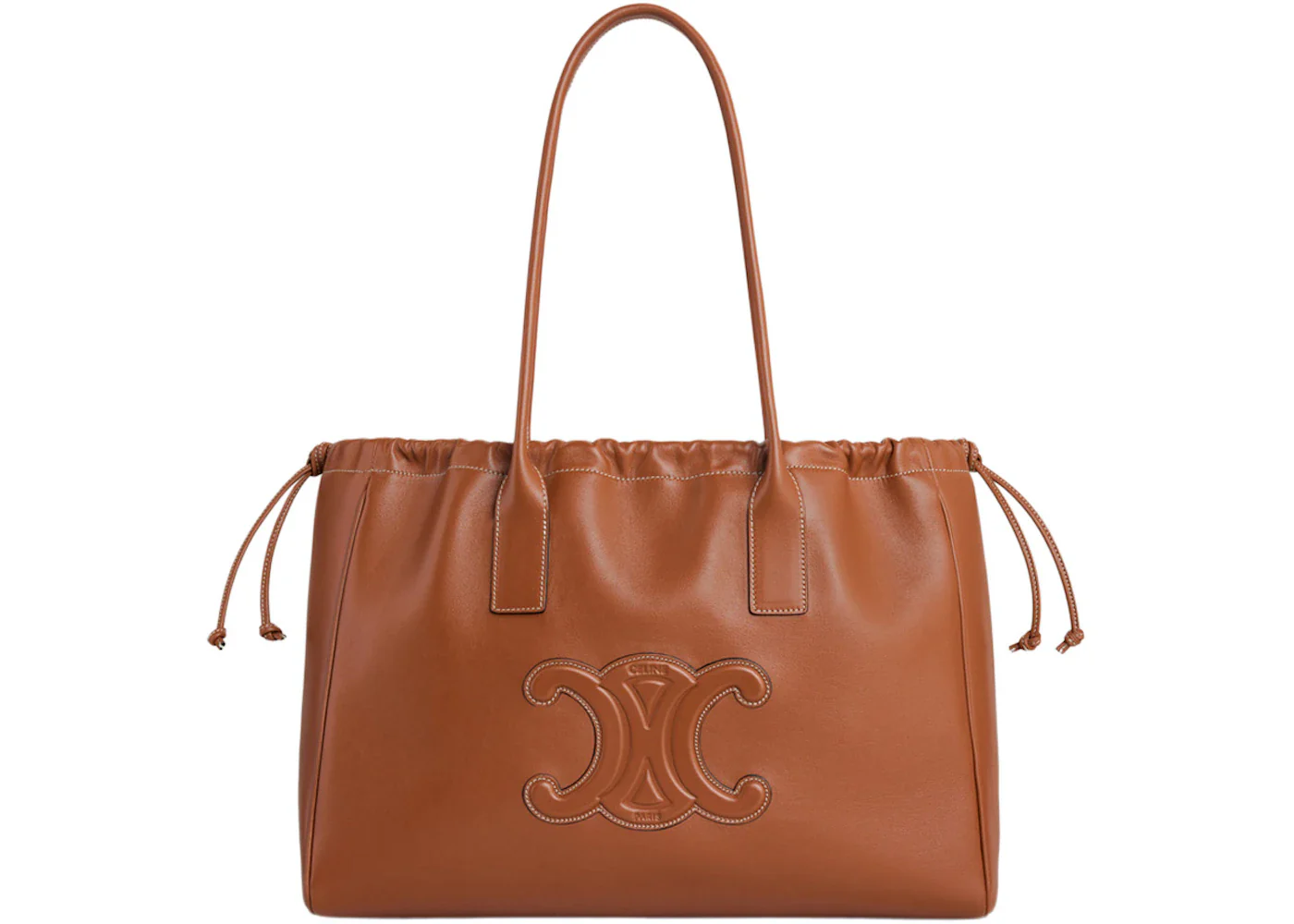 Celine Cabas Drawstring Triomphe Embroidery Tan