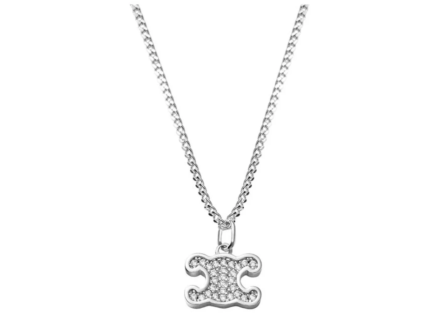 Celine Triomphe Rhinestone Necklace Silver