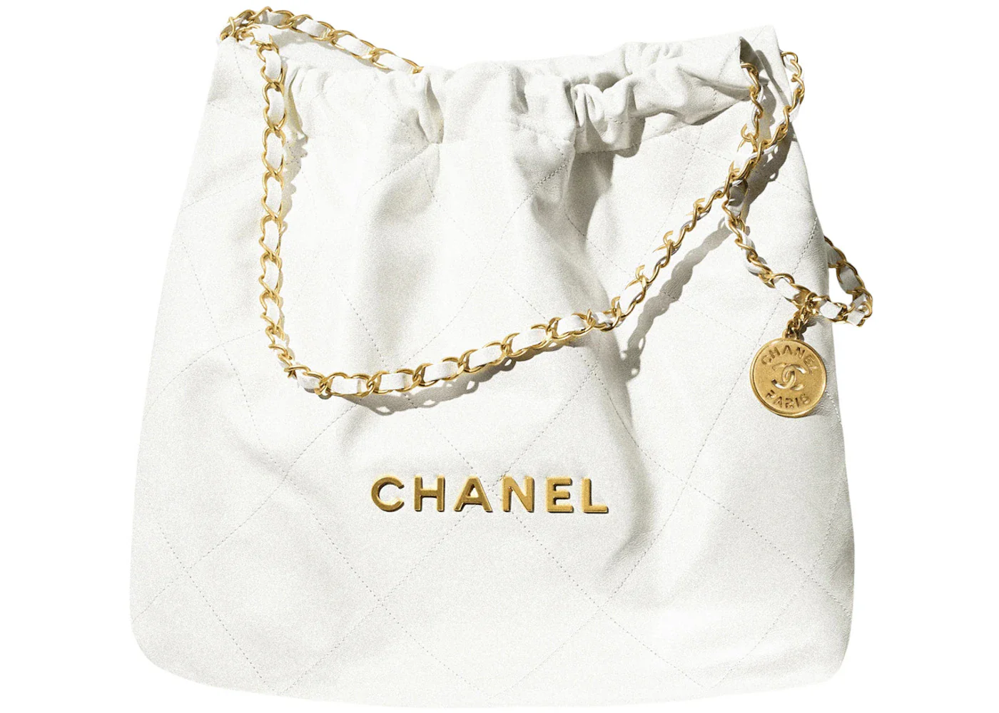 Chanel 22 Handbag 22S Calfskin White/Gold Logo