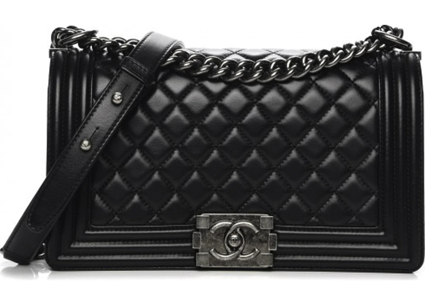 Chanel Boy Flap Quilted Lambskin Ruthenium Medium Black