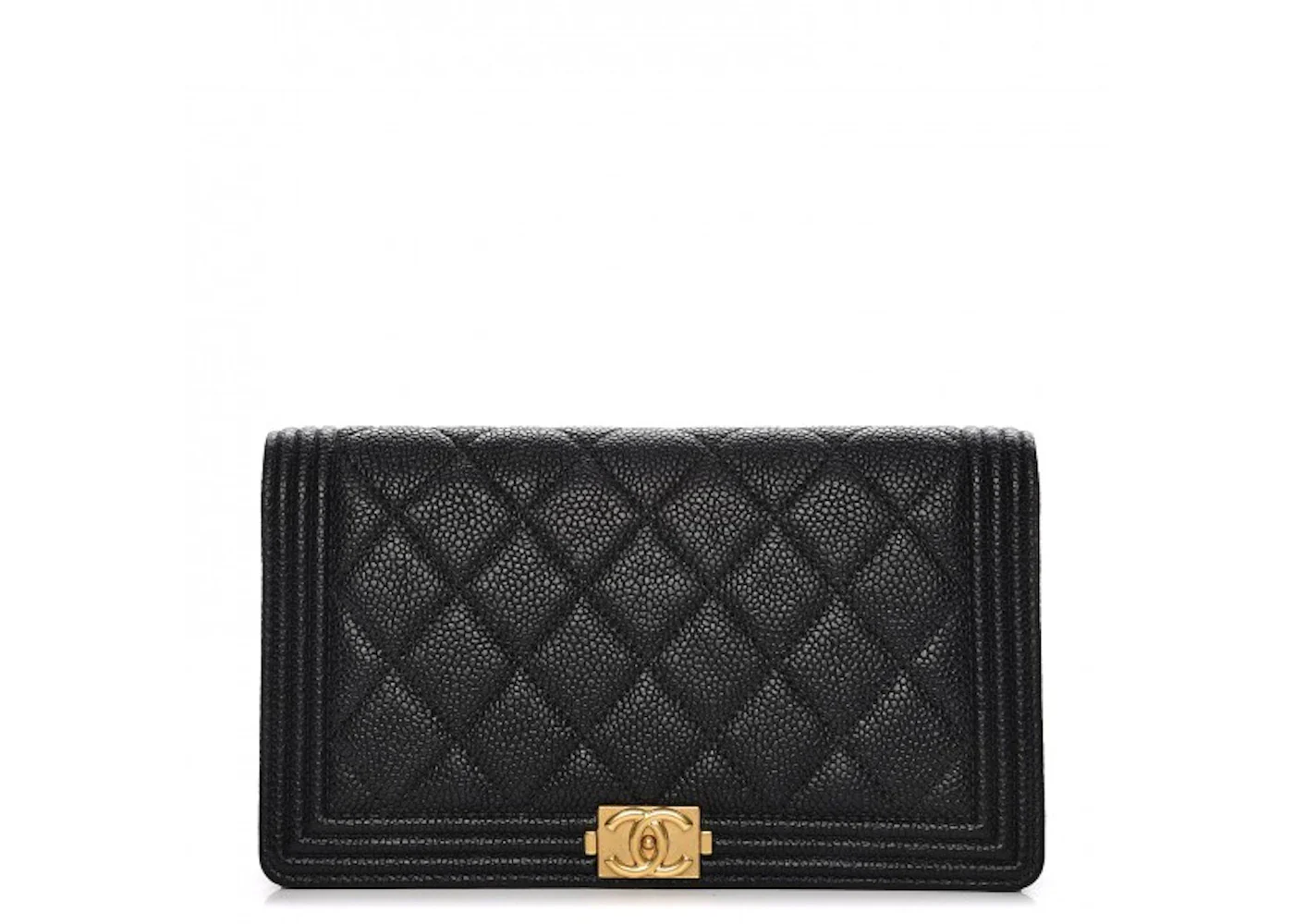 Chanel Boy Yen Wallet Quilted Diamond Black