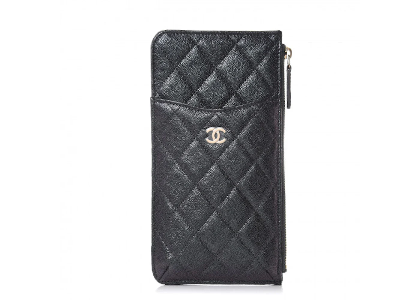 Chanel Classic Flat Wallet Pouch Quilted Caviar Gold-tone Black
