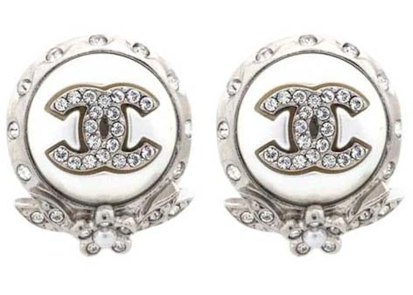 Chanel Crystal CC Pearl Earrings Silver (AB6931)
