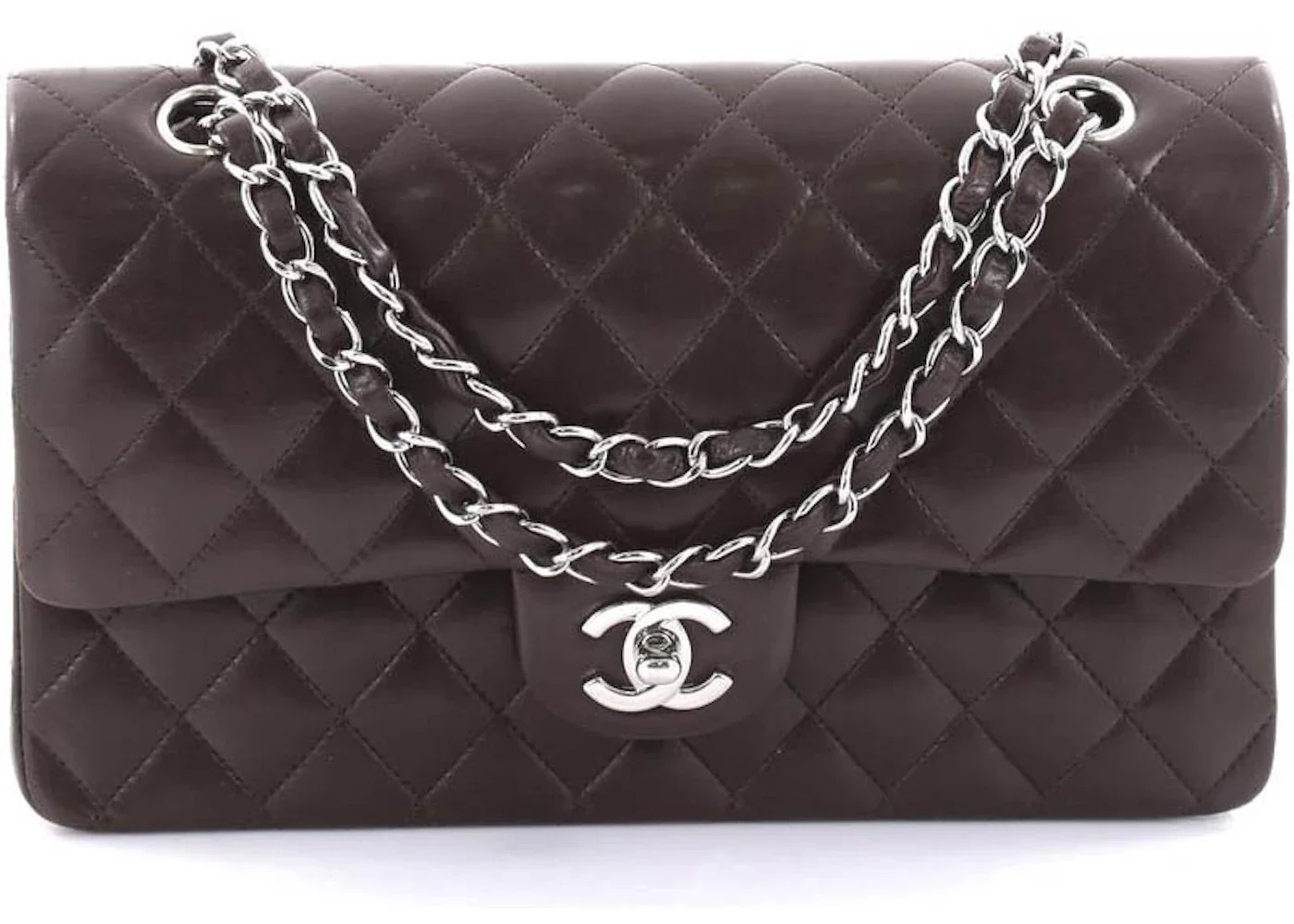 Chanel Double Flap Diamond Quilted Medium Dark Brown