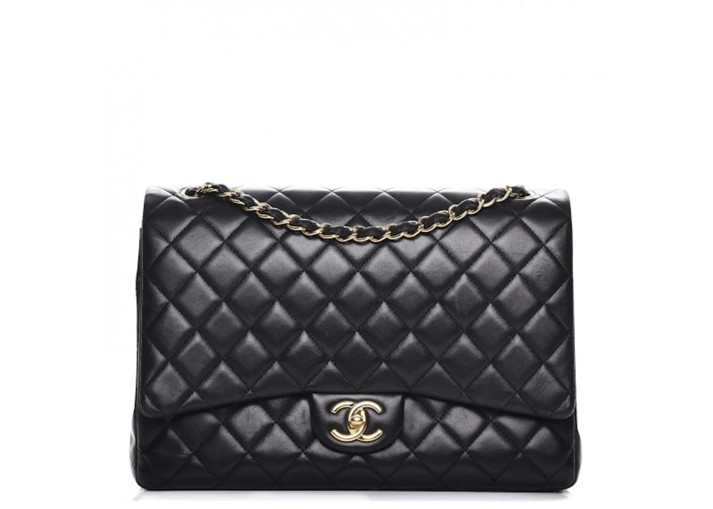 Chanel Double Flap Quilted Diamond Maxi Gold-tone Black