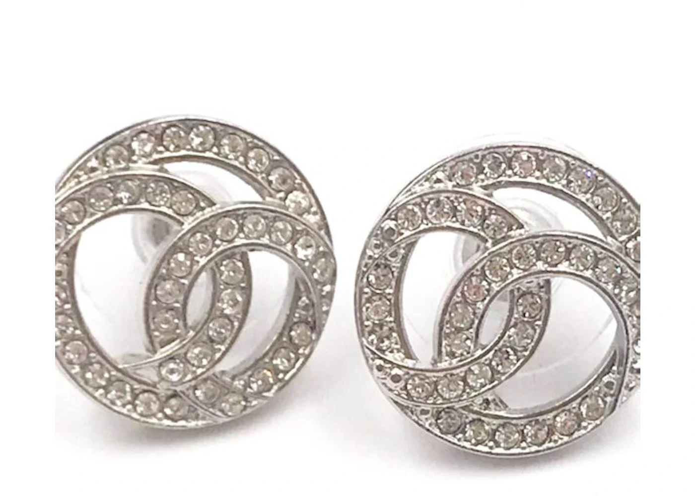 Chanel Round CC Crystal Earrings Silver