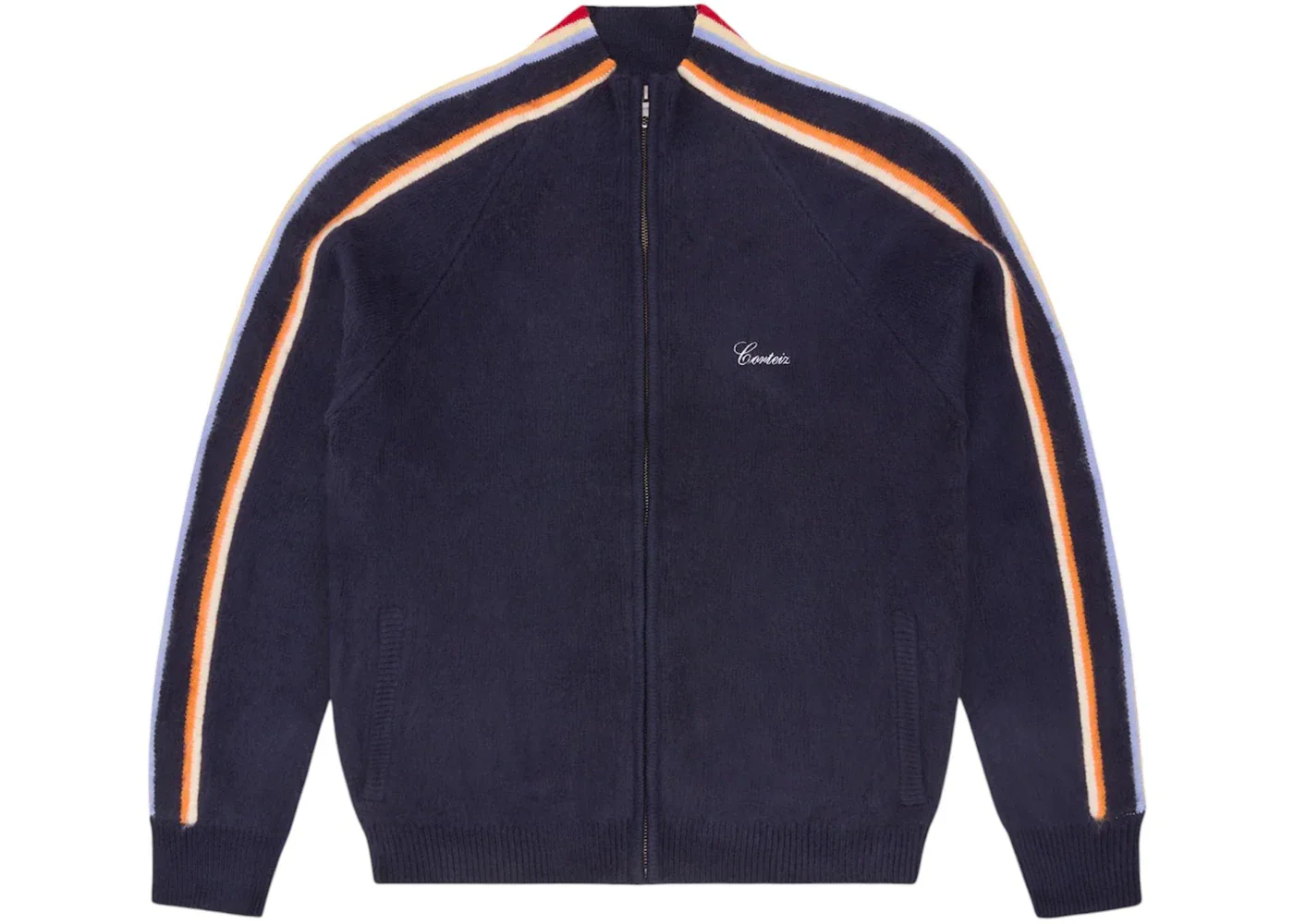 Corteiz Multi Stripe Knit Zip Up Top Navy