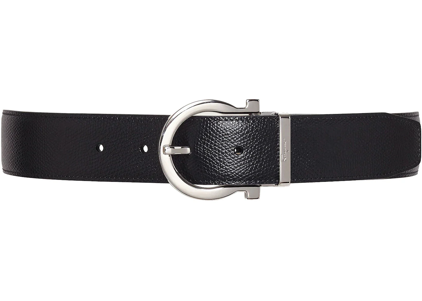 Ferragamo Reversible And Adjustable Gancini Belt Stamped Black/Hickory