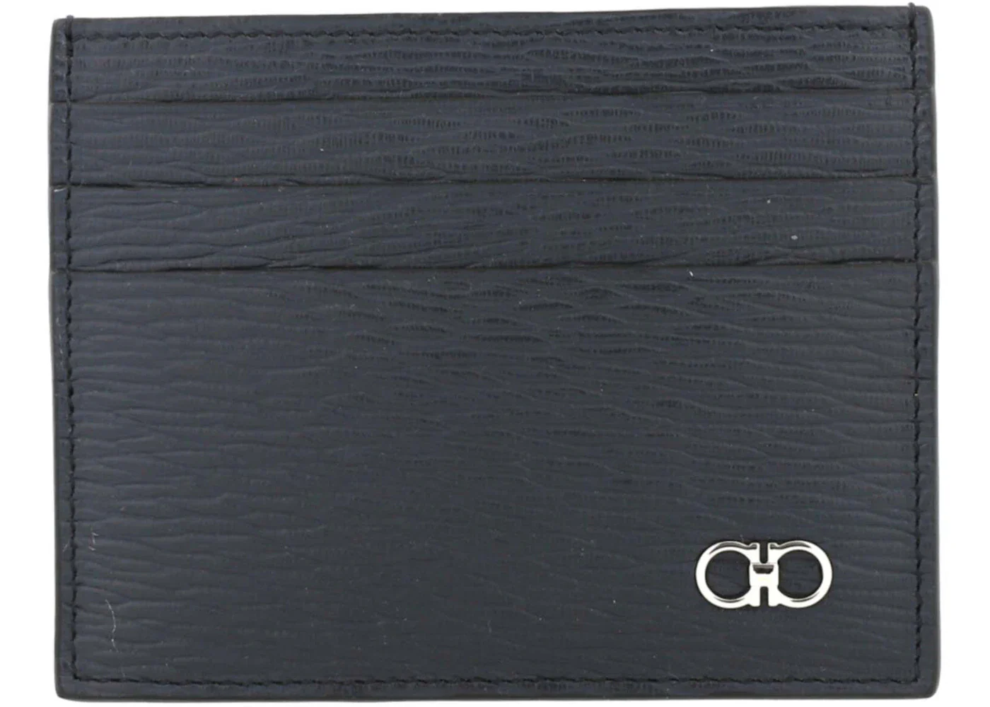 Ferragamo Textured Gancini Card Holder Dark Blue