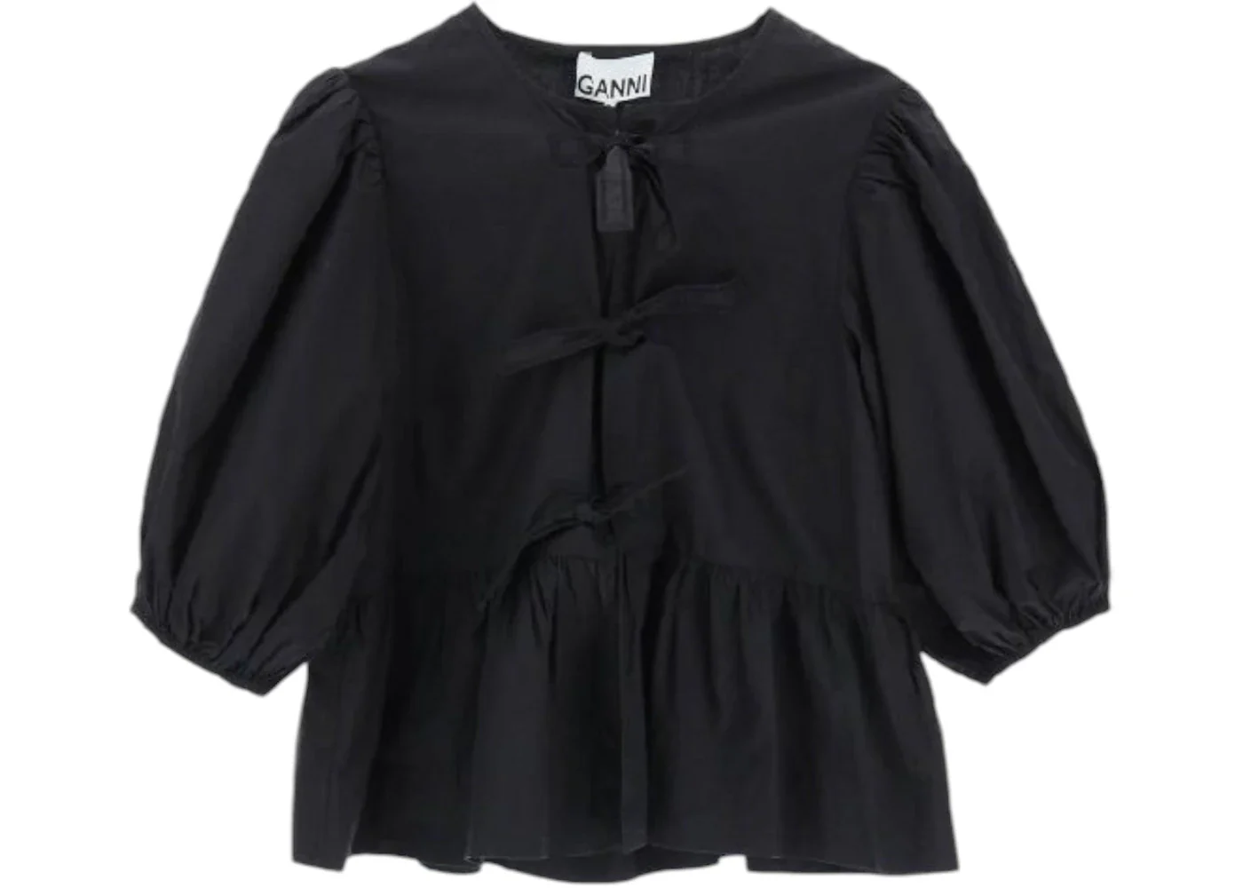 Ganni Cotton Poplin Blouse Top Black