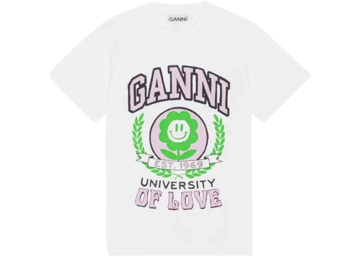 Ganni Womens University of Love T-shirt Bright White
