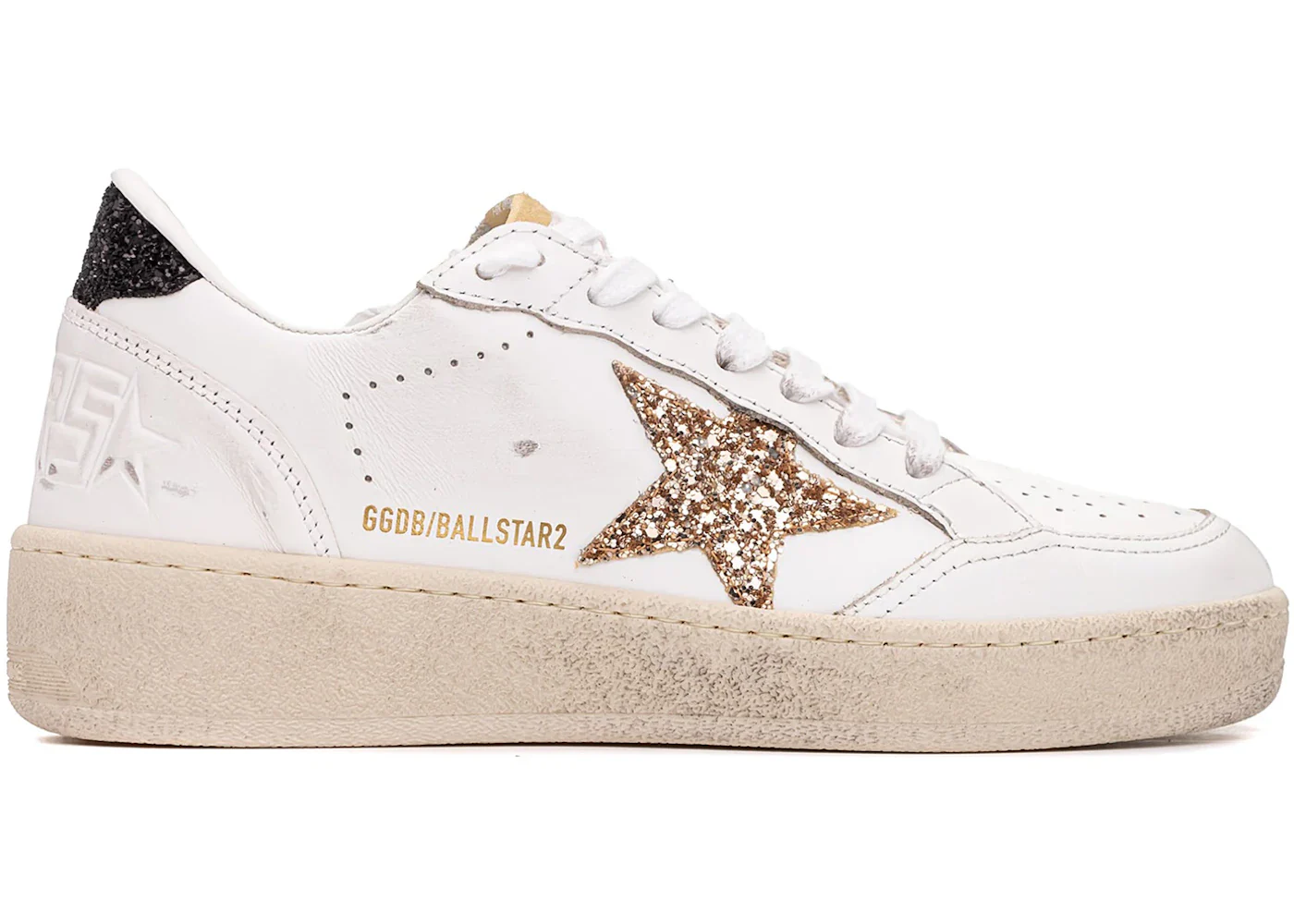 Golden Goose Ball-Star White Gold Glitter Star Black (Women's)