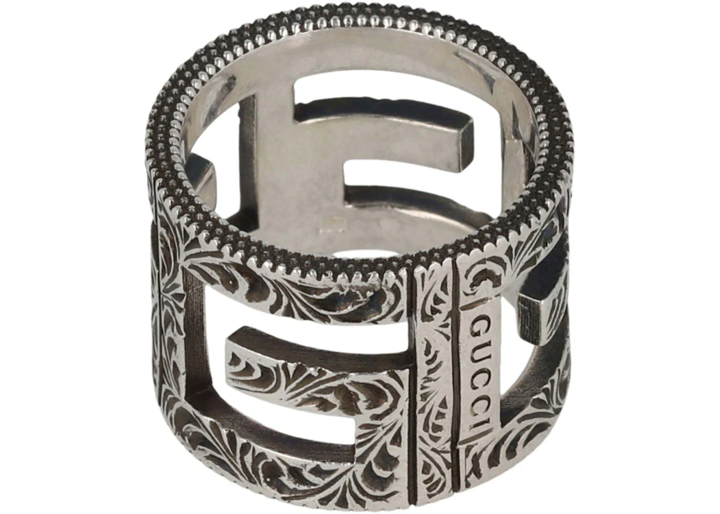 Gucci Cubed G Motif Logo Ring Silver
