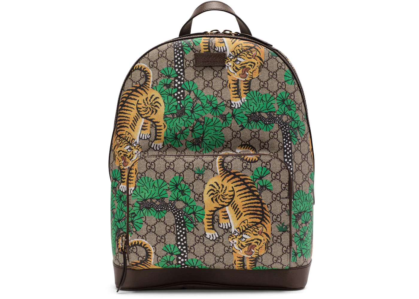 Gucci Tiger Print Backpack GG Supreme Monogram Brown/Green/Yellow