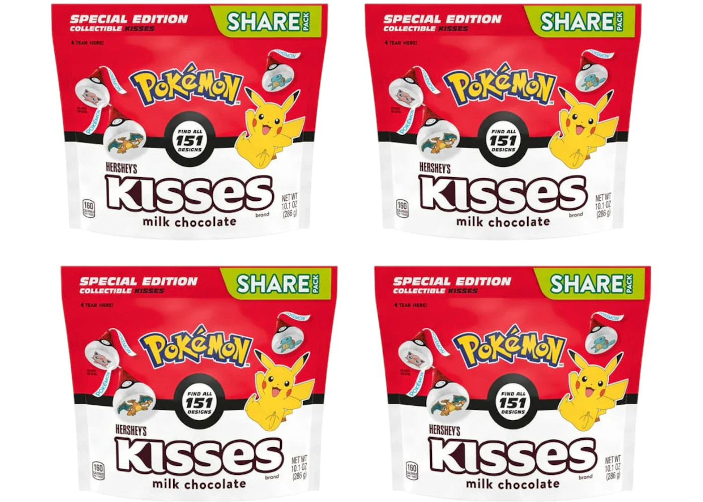 Hershey's Kisses Milk Chocolate Pokemon Candy 4x Lots Share Pack 10.1oz (Not Fit For Human Consumption)
