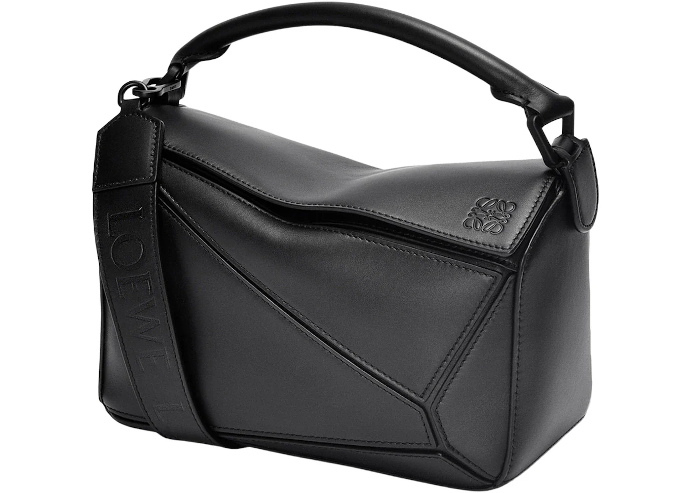 LOEWE Puzzle Bag in Satin Calfskin Small Black
