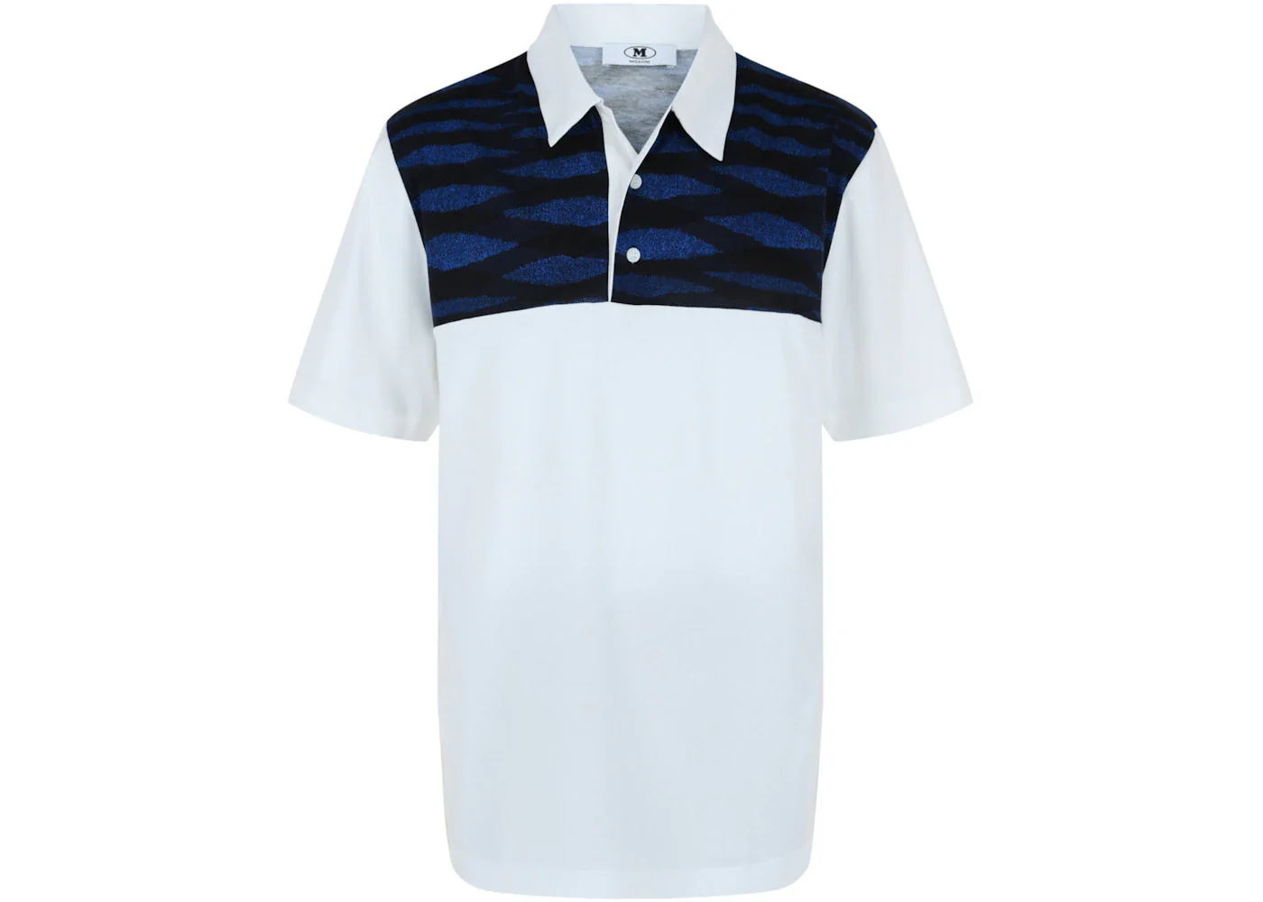 M Missoni Graphic Print Cotton Polo White Jersey Blue Knit