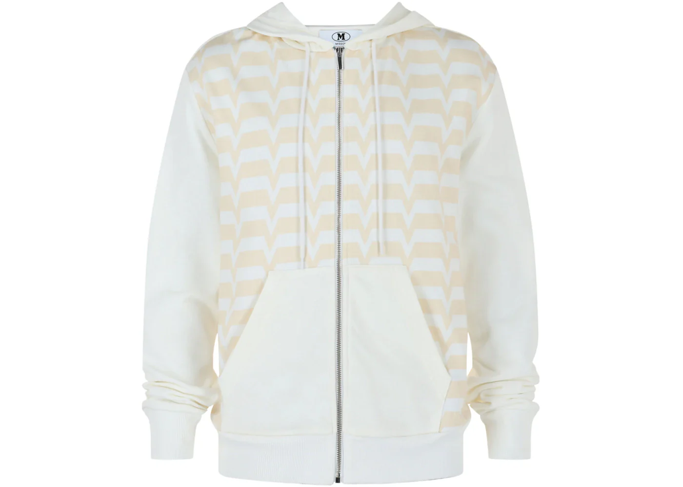 M Missoni Zigzag Pattern Zip-Up Hoodie White Print Beige