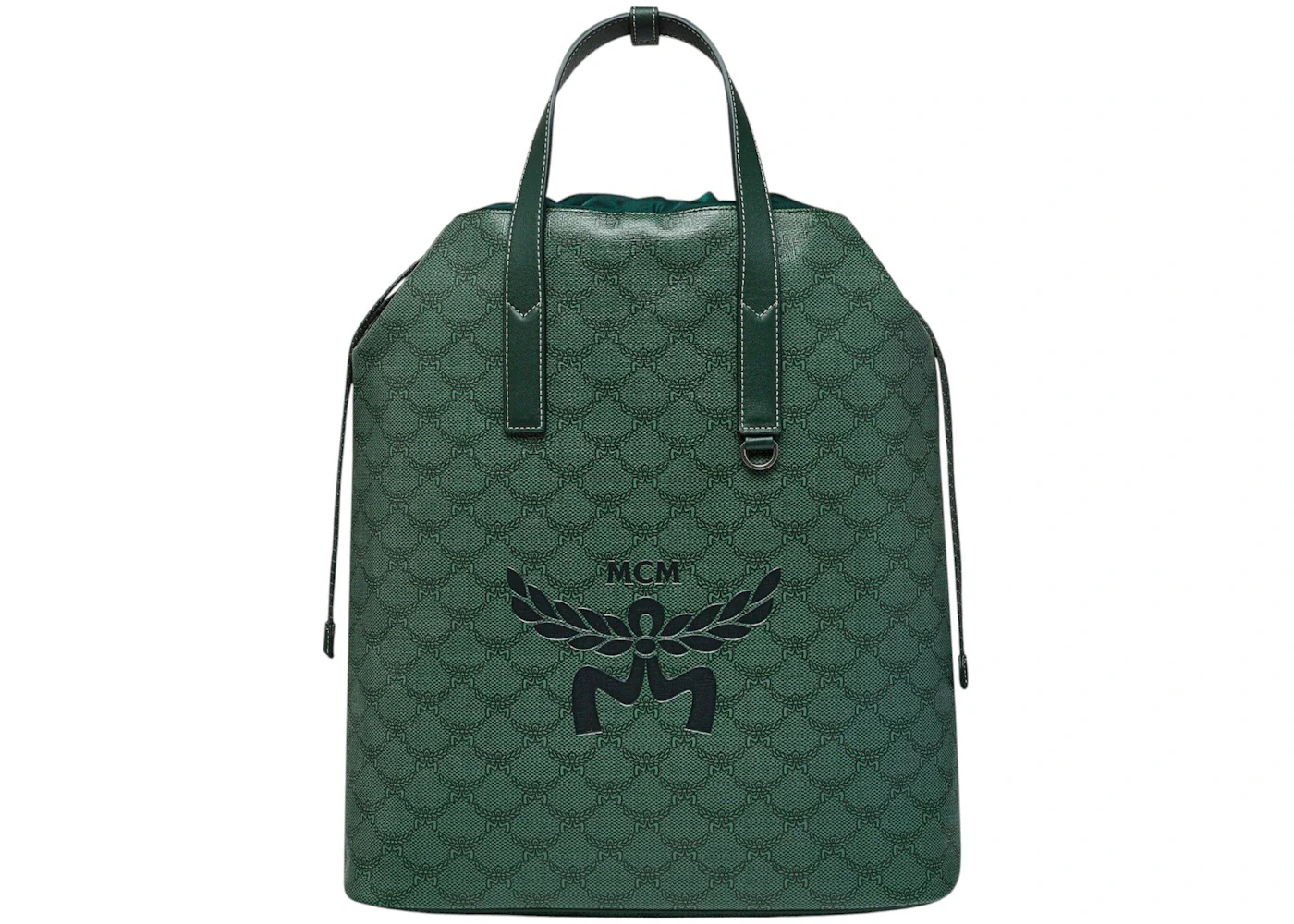 MCM Medium Himmel Drawstring Lauretos Backpack Green