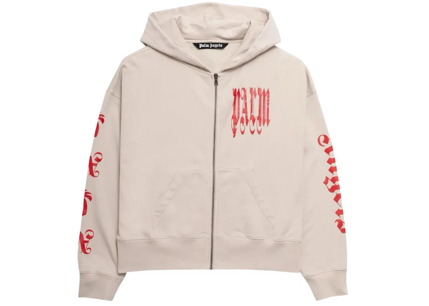 Palm Angels Gothic Logo Zipped Hoodie Beige/Red
