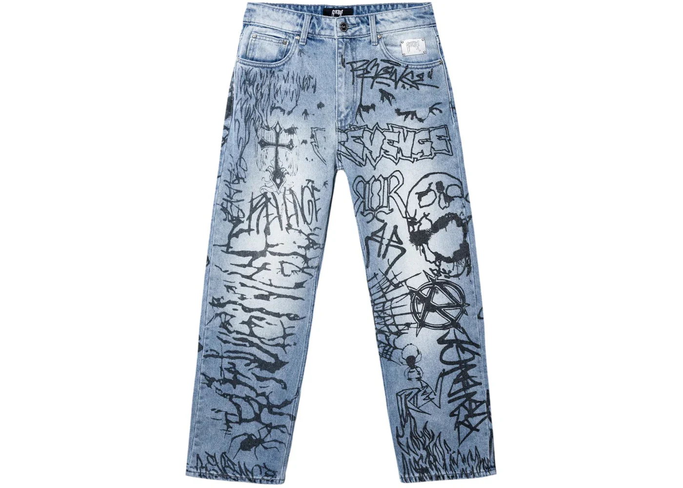 Revenge Graffiti Denim Pant Bleached Indigo/Black