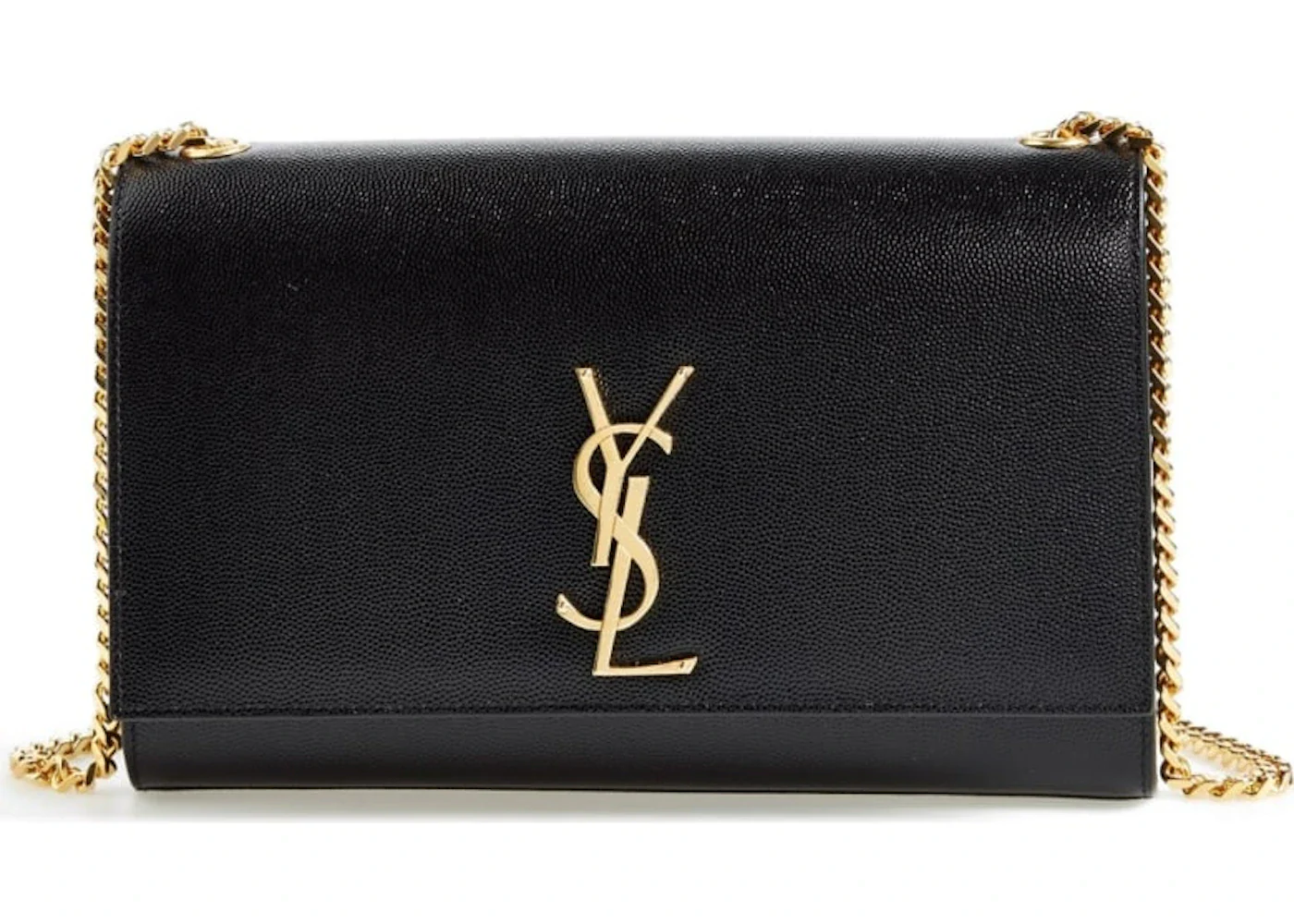 Saint Laurent Kate Medium Chain Bag in Grain De Poudre Gold-tone Black