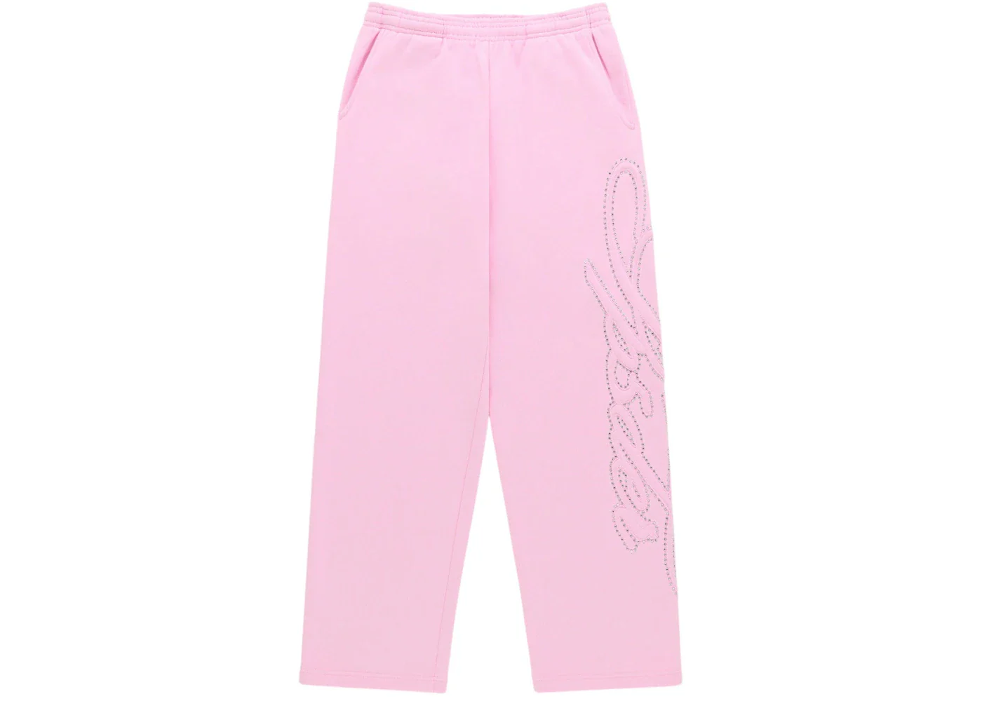 Sp5der Rhinestone Script Wide Leg Sweatpant Light Pink