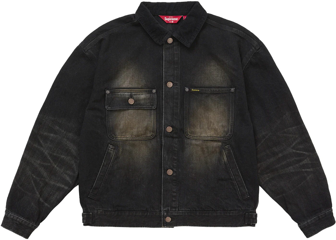 Supreme Distressed Selvedge Trucker Jacket (FW25) Washed Black